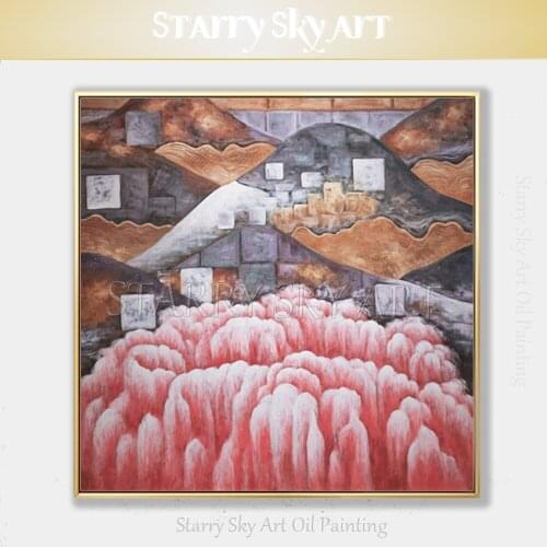 Professional Artist Hand-painted Fashion Pink Landscape Oil Painting on Canvas Beautiful Handmade Wall Art Abstract Oil Painting