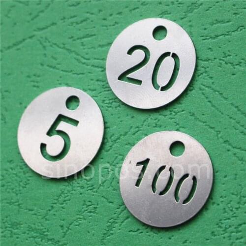 Stainless Steel Hollow Out Number Tags, metal sequential numbers disc locker room sauna club ID card series tag key ring chains