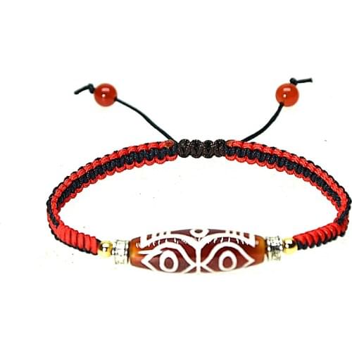 Handmade Ajustable Bracelet Agate Dragons eye Tibetan Dzi Bead Amulet Good Luck Red Color High Quality