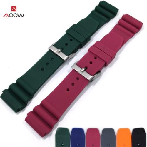 22mm Diving Watchband Rubber Bracelet Band Strap Waterproof Women Men Replacement Black Buckle Watch Accessories