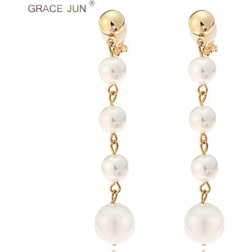 Korea Style Long Simulated Pearl Tassel Clip on Earrings and Pierced Earrings for Women Luxury Jewelry High Quality Wholesale
