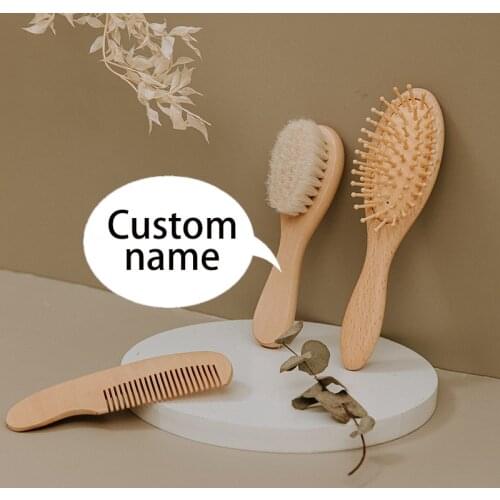 1Set Baby Custom Made Care Hair Brush Boys Girls Shower Soft Wool Hair Brush Head Natural Wooden Comb Newborn Head Massage Comb