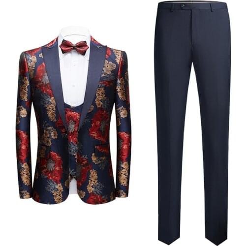 Shenrun Men Tuxedo Slim Fit Fashion Autumn Winter Suit 3 Pieces Banquet Business Party Prom Stage Costume Nightclub Singer Host