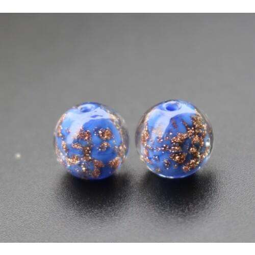 10pcs/lot 10mm 12mm Lampwork Glass Beads Beige Color Round With Shinning Sand for earring necklace making