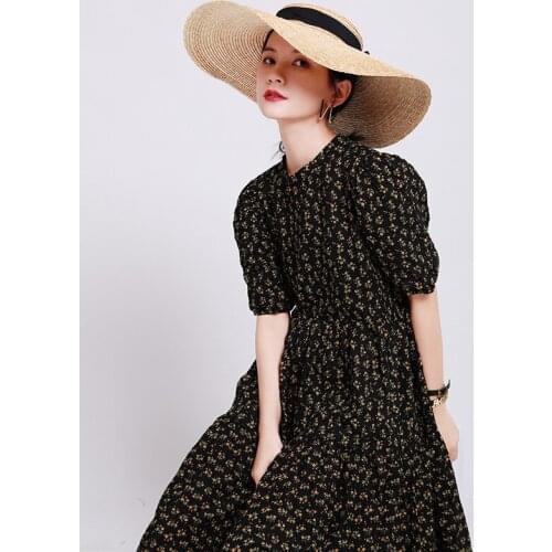 Light Yellow Small Flower Dress Women Summer 2021 New Over The Knee Bubble Sleeve Big Wing Long Dress Vestido De Mujer