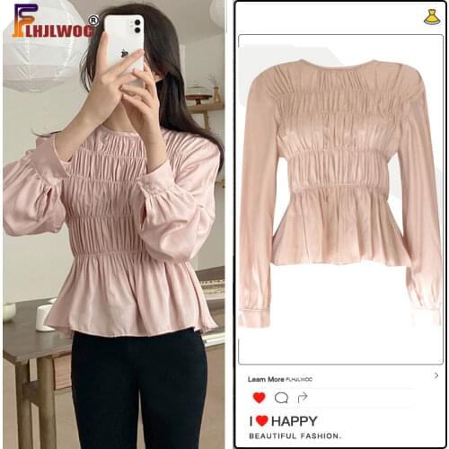 Pink Black Slim Tight Tops 2020 Fall Autumn Basic Shirts Blouses Long Sleeve Cute Sweet Women Peplum Top Korea Chic Fashion