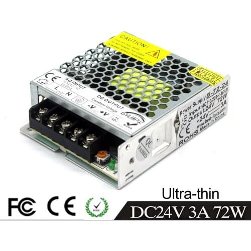Ultra-thin 72W 24V 3A Switching Power Supply Led Driver Transformers AC110V 220V TO DC24V SMPS for Led Strip Modules Light CCTV