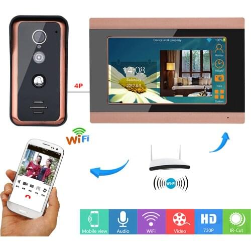 MOUNTAINONE 7inch Wifi Wireless Video Doorbell Intercom Entry System with HD 1000TVL Wired Camera Support APP intercom Record