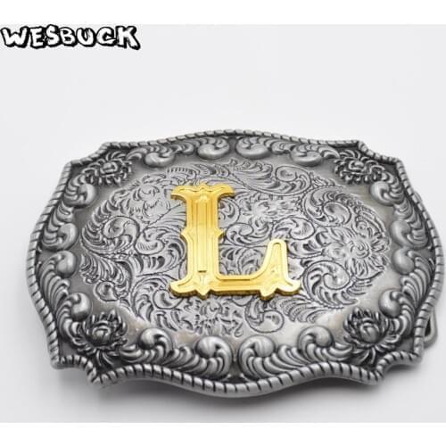 WesBuck Brand Metal 3D L Initial Letter Cowboy Belt Buckle