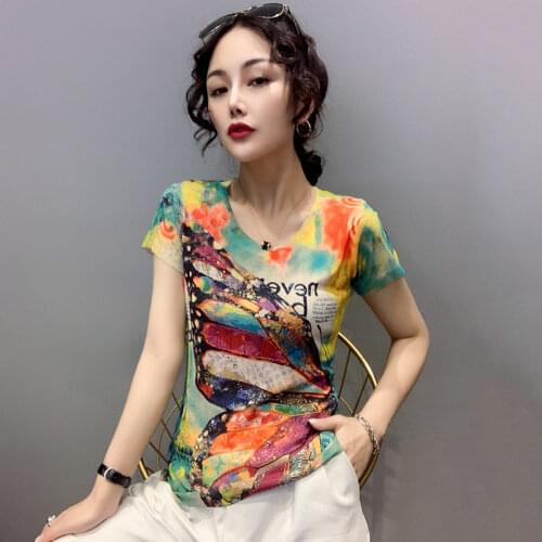 Summer tops Streetwear Vintage butterfly Print Large Size Harajuku Short Sleeve women T-Shirts