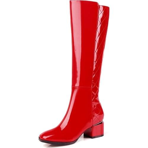 Fashion Knee High Boots Women Shoes Genuine Leather 2021 Autumn Winter Womens High Boot Black White Red Long Shoes Ladies Brand