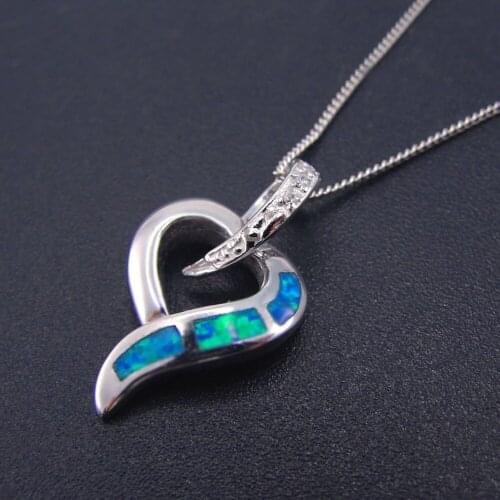 100% 925 Sterling Silver Pendant Fine Love Heart Pendant Blue Fire Opal Pendant Necklace for Women Mothers Gift without Chain