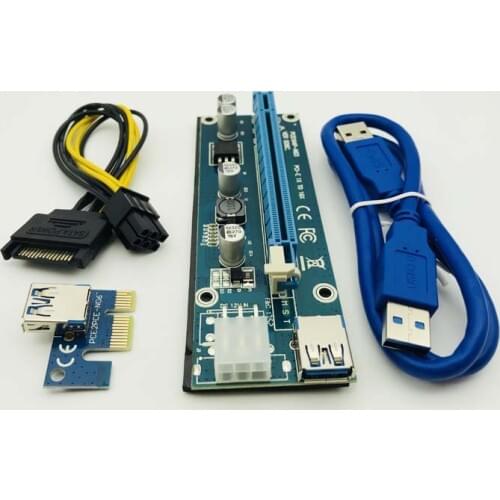 006C USB 3.0 PCIe PCI-E Riser Card PCI Express 1x to 16x Data Cable SATA to 6Pin IDE Molex Power Supply for BTC Miner Machine