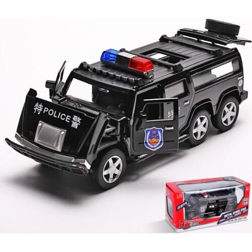 17CM 1:32 Scale Metal Alloy Classic Police Hummer SUV Off Road Auto Car Model Pull back Model Diecast Vehicles Toys F Children