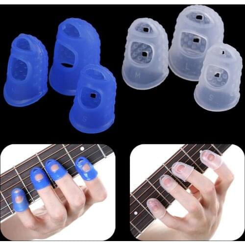 4Pcs/Set Silicone Finger Guards Guitar Fingertip Protectors For Ukulele GuitarTransparent Blue Color size S M L
