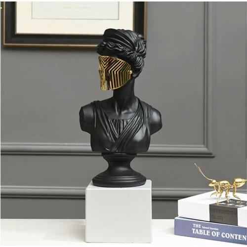 52CM NORDIC PORTRAIT SCULPTURE OF VENUS WEARING GOLDEN MASK FOR HOME LIVING ROOM BEDROOM OFFICE HOTEL DECORATION MARBLE CRAFTS