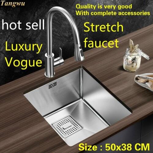 Free shipping Hot sell luxury trumpet mini kitchen manual sink single trough do the dishes 304 stainless steel 500x380 MM