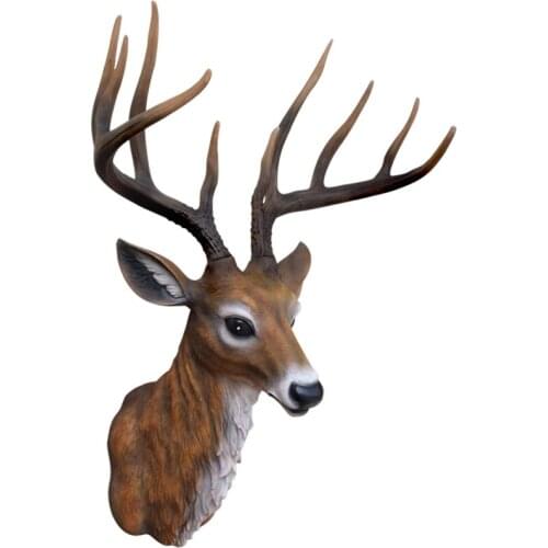 Large Zhaocai deer head decoration wall hanging American retro living room porch wall simulation animal head pendant