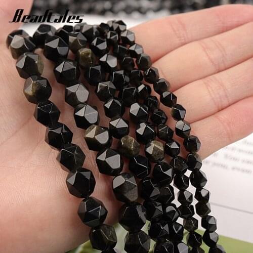 Natural Stone Cut Face Gold Obsidian Shape Loose Beads 6/8/10mm For Jewelry DIY Making Findings Bracelet Accessories Beadtales