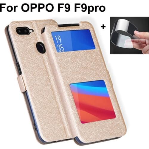 Open window capas For OPPO F9 F9pro Case Cover Luxury PU Leather Flip Cover For OPPO F9 pro shell For OPPOF9 pro Cover coque