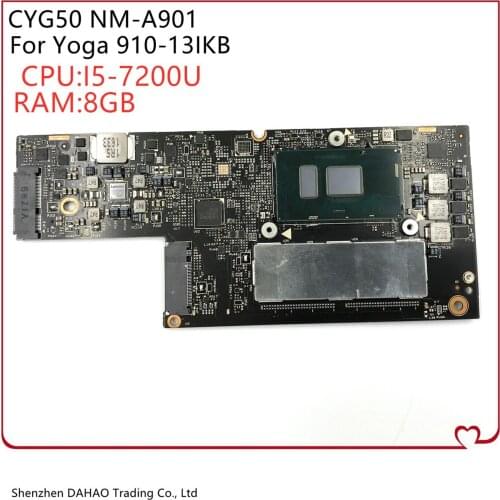 CYG50 NM-A901 Main board 5B20M34984 For Lenovo YOGA 910-13IKB Laptop motherboard With SR2ZU I5-7200U RAM:8GB 100% Fully Tested