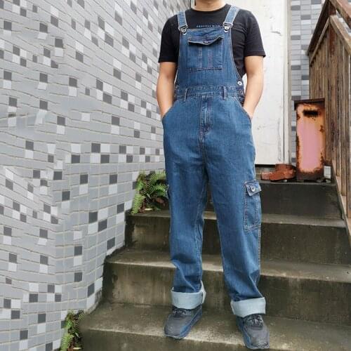 Jeans Men Mens Denim Overalls Mens Overalls Jumpsuit Multi-pocket strap Straight pants Blue jeans More sizes 30-44 46