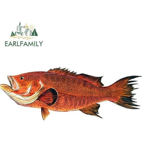 EARLFAMILY 13cm x 5cm Red Grouper Fish Sticker Decal Helmet Equipment Cooler Fishing Hunting Ocean Waterproof Car Stickers
