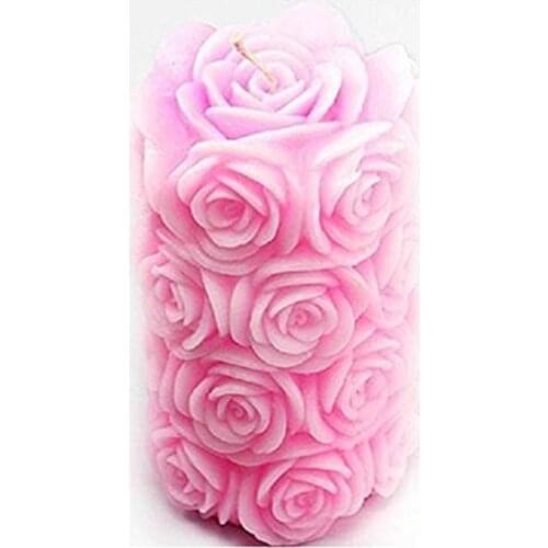 Big Size Rose Design Cylinder Silicone Candle Mold Decorating 3D Silicone Mold for Art Wedding Candle