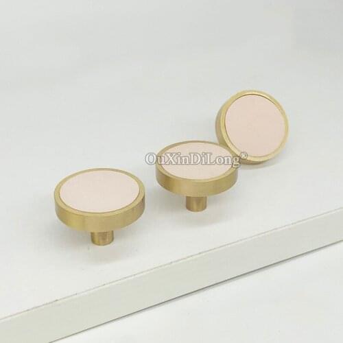 HOT 10PCS European Brass + Cow Leather Kitchen Cabinet Door Handles Cupboard Wardrobe Drawer Cabinet Pulls Handles & Knobs