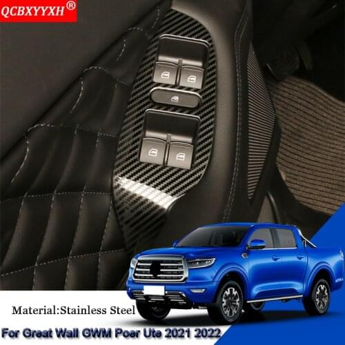 Car Interior Door Window Lift Switch Panel Cover Trim Sequins Stickers Accessories For Great Wall Cannon GWM Poer Ute 2021 2022