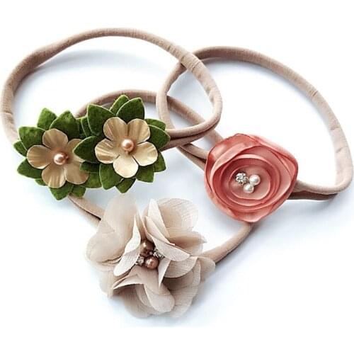 FASACC 3pcs Bohemian Elastic Headband Girls Chiffon Flower Hairband Kids Headdress Princess Hair Accessories A204