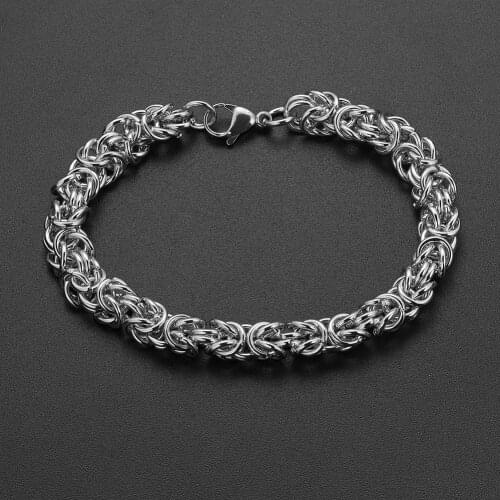 Mens Bracelet Gold Silver Color Round Byzantine Stainless Steel Chains Bracelets for Men Fashion Jewelry Gift 8mm