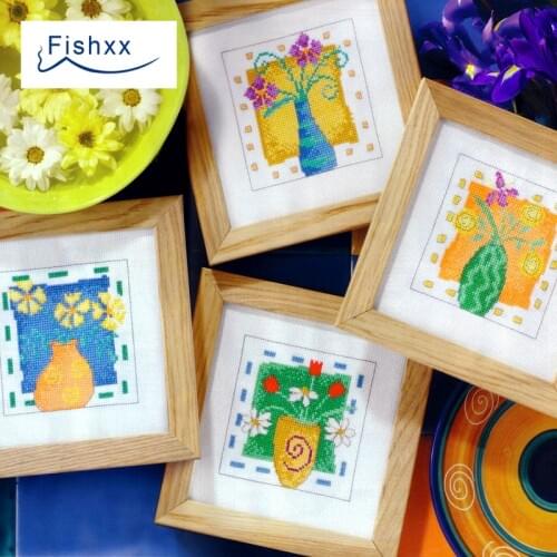Fishxx Cross Stitch Kit magazine series Crazy73-1 abstract vase floral pattern four loaded sewing embroidery