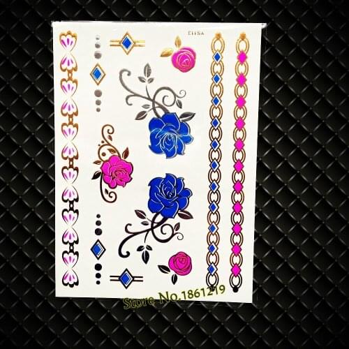 New Charm Henna Roses Flash Metallic Temporary Tattoo Body Art Arm Sleeve Tattoo Women Makeup Party Dating Tattoo Sticker GYS113