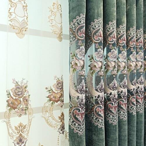 New Light Luxury Cashmere Embroidered Curtain Fabric Hollow Paste Embroidered Blackout Curtains for Living Room Bedroom Custom