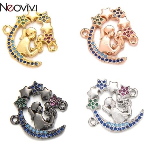 Neovivi Lovely Family Charm Moon Star Mam Baby Zircon Charms for Jewelry Making Mother Kids Bracelets Handmade Birthday Gift DIY