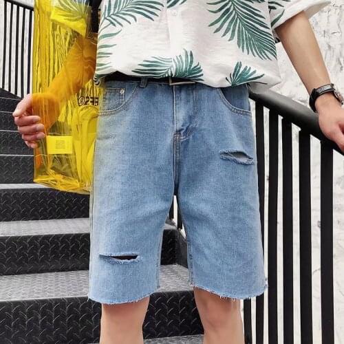 Wholesale 2020 New summer straight loose Cut hole denim shorts Worn out Korean wild hole fashion casual teenagers shorts