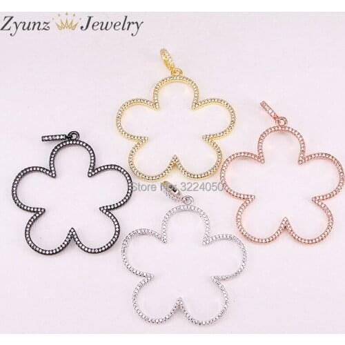 5PCS Hollow Flower Chocker Necklace Pendant For Women, Micro Pave CZ Brass Pendant Statement Women Jewelry