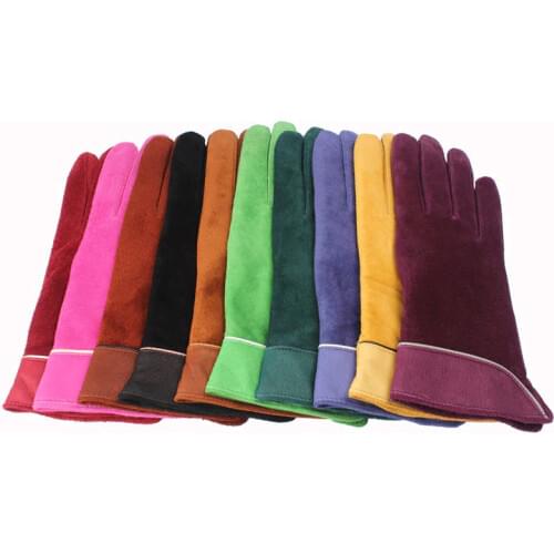 2020 Brand New Fashion Women Genuine Suede Leather Fleece Gloves Winter Women Leather Gloves Female Lady Driving Leather Gloves