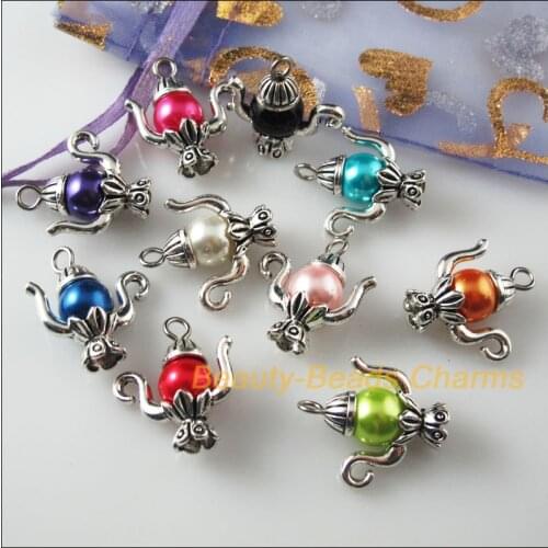 New 10Pcs Tibetan Silver Aladdin God Lamp Mixed Glass Charms Pendants 19x20mm