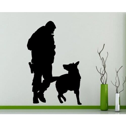 Police Officer Dog Wall Sticker Home Decor Kids Room Vinyl Wall Decals Military Art Decor Removable Silhouette Mural ZB092