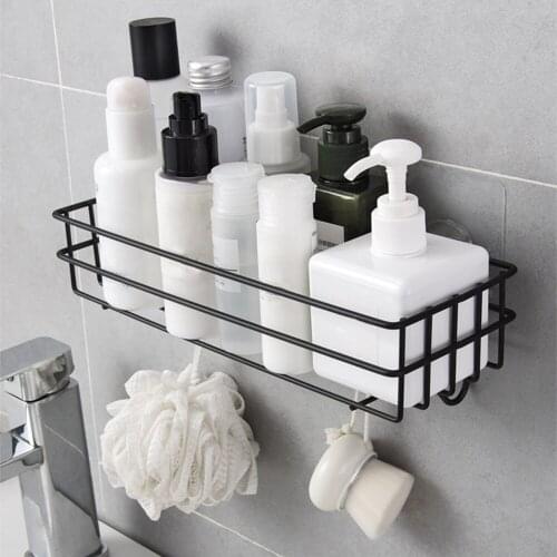 Toilet Accessories Storage Shelves Hooked Shampoo Holder Bathroom Shelf Metal Wall Mounted Household Items Shower Hanging Basket