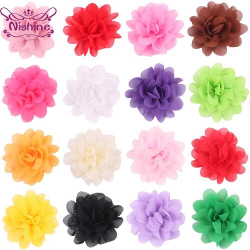 Nishine 2" 20pcs/lot Mini Chiffon Fabric Flowers for Girl Headband Hair Clips Diy Clothes Caps Headwear Hair Accessories