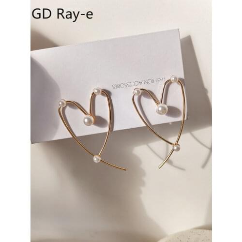 New Stylish Beautiful Exaggerated Lovely Heart Shape Earring Simple Pearl Earrings 1294