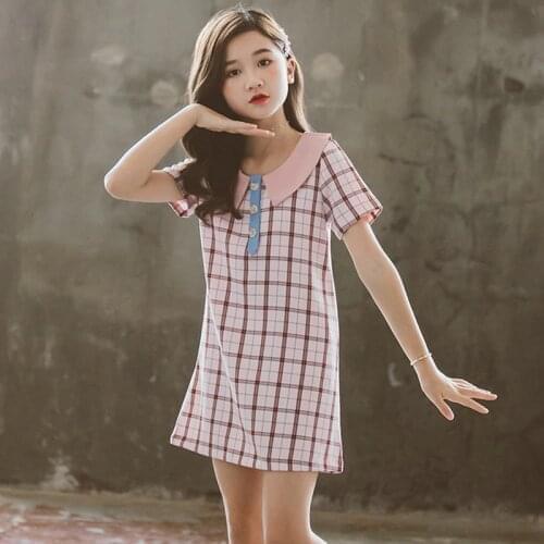 Straight Short Summer Girls Dress Elegant Costume for Girls European Style Plaid Shirt Dresses Girls 3 To 12 Years Girl Clothe