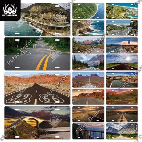 Putuo Decor Highway Licenses Plate Metal Sign Plaque Metal Vintage Poster Decoration for Living Room Man Cave Garage Wall Decor