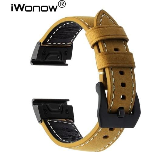 Easy Fit Genuine Leather Watchband for Garmin Fenix 5X / 3 / 3 HR Quick Release Strap 316L Stainless Steel Clasp Belt