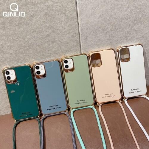 Luxury Chain Necklace Lanyard Plating Phone Case for iPhone 11 Pro XS Max XR X SE 2020 7 8 Plus Strap Cord Chain Rope Soft Cover