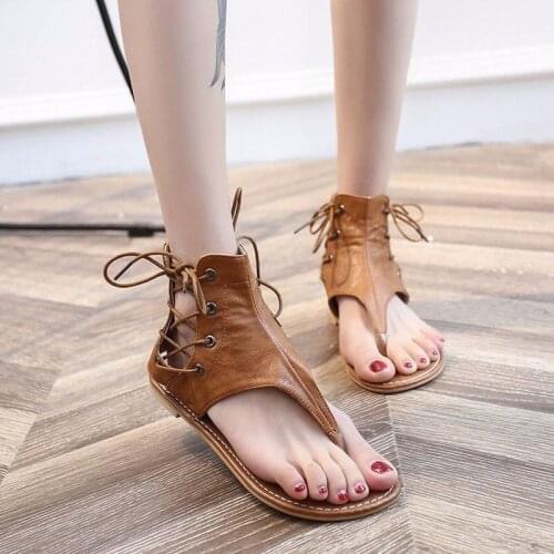2021 Ladies Sandals Summer Flat Sandals and Slippers Flip-flops Ladies Sandals Lace-up Sandals Retro Style Female Sandals