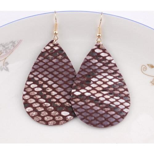 ZWPON 2019 New Burgundy Imitated Snakeskin Leather Earrings for Women Trendy BOHO Leather Teardrop Earrings Jewelry Wholesale